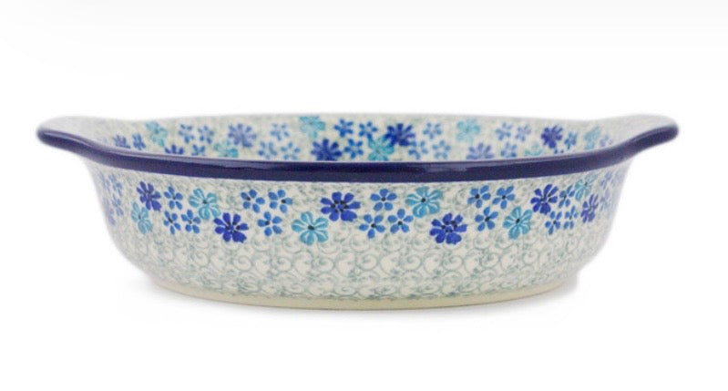 Ceramika Artystyczna, Winter Floral, Medium Round Baker with Handles 9"