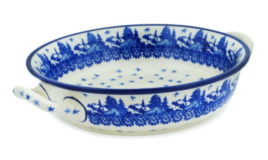 Ceramika Artystyczna, Blue Winter, Medium Round Baker with Handles