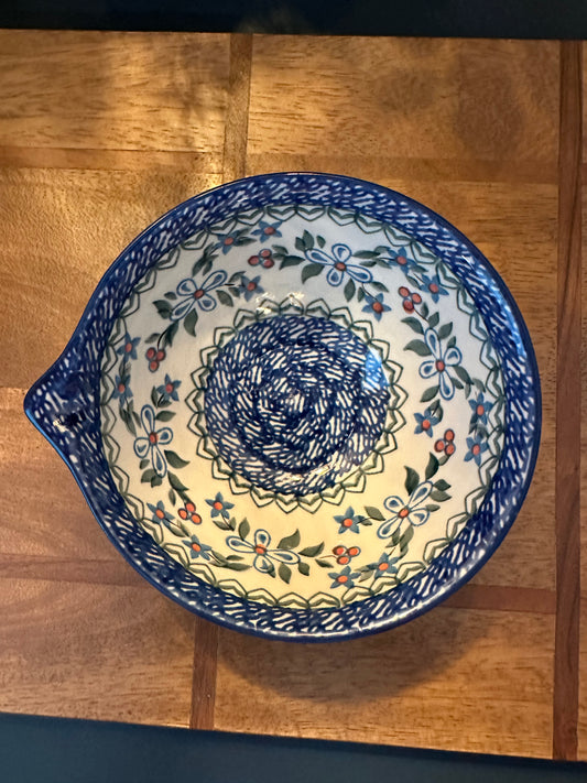 Ceramika Artystyczna Polish Pottery, Azure Blooms, Spouted Bowl