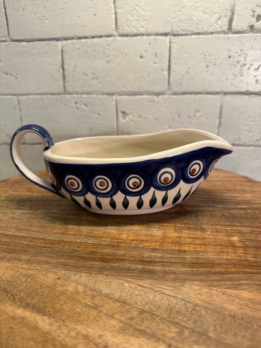 Wiza Polish Pottery, Traditional Peacock Feather, Gravy Boat, Preowned