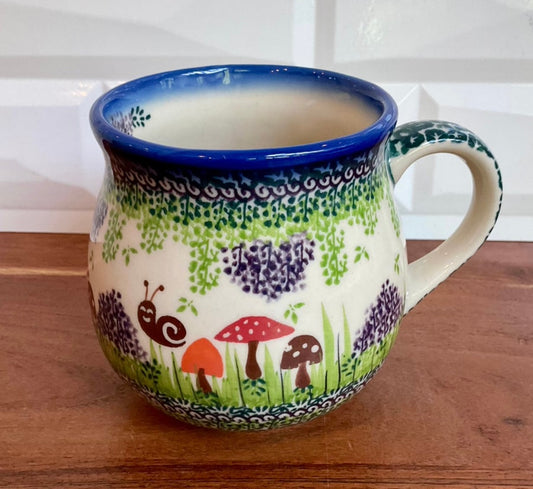 Galia Polish Pottery, Mushroom and Snail, Bubble Mug 16oz