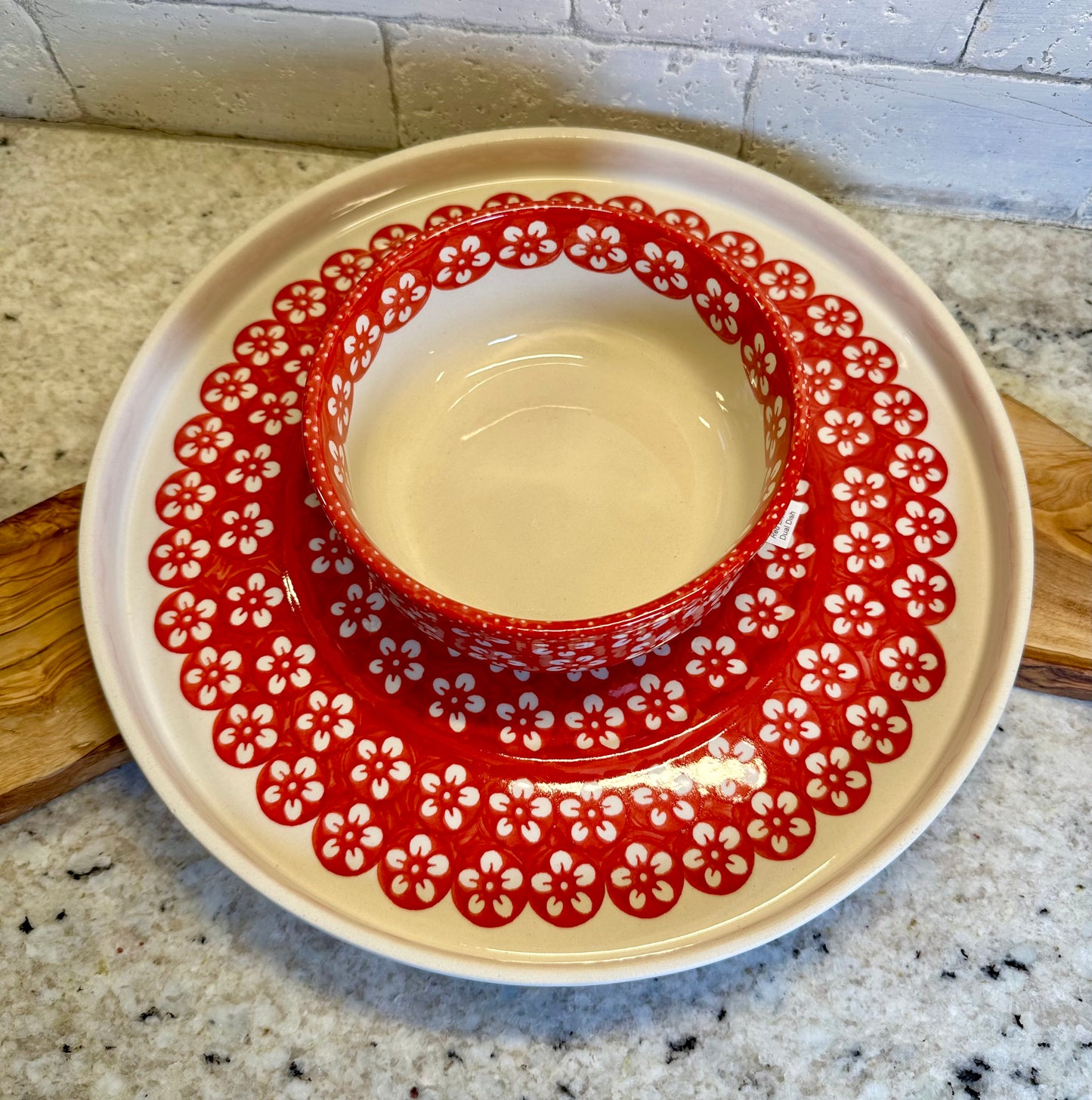 Manufaktura, Red Blossom, Dual Dish, Cake Stand/Chip & Dip