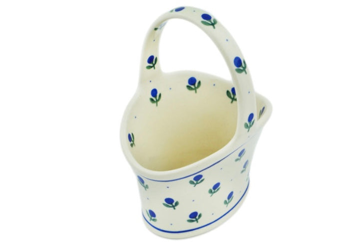 Ceramika Artystyczna, Blue Buds, Basket with Handle 7"