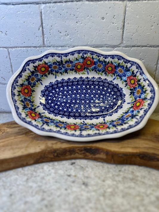 Kaola Studios Polish Pottery, Signature Unikat, Summer Wreath, Oval Wavy Dish
