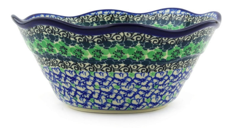 Ceramika Artystyczna Polish Pottery, Kiwi Flower, Scalloped Bowl