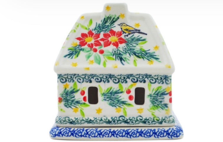 Ceramika Artystyczna, Unikat 5067, Festive Avian Delight, House Shaped Luminary