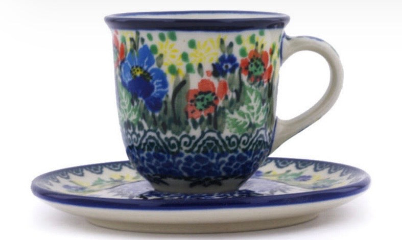 Ceramika Artystyczna, Unikat U4554, Blue Bird Solo, Espresso Cup with Saucer