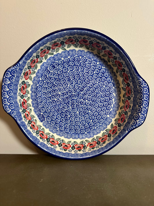 Ceramika Artystyczna, Rosie's Garden, Large Round Baker with Handles