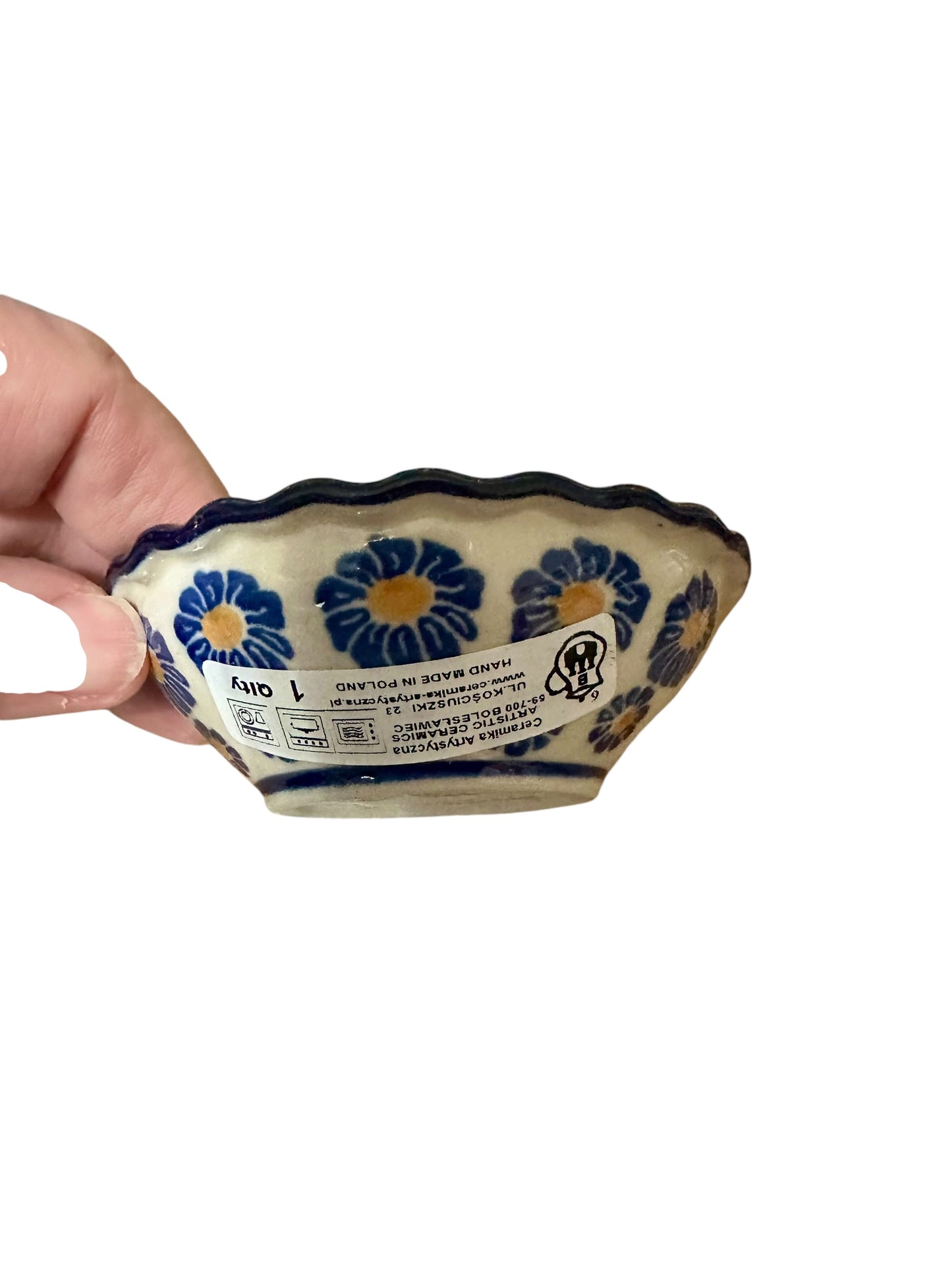 Ceramika Artystyczna, Blue Zinnia, Scalloped Bowl.  3.5"