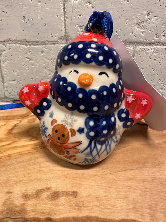 Kalich Polish Pottery, Art Level, Little Bear Snowman Ornament