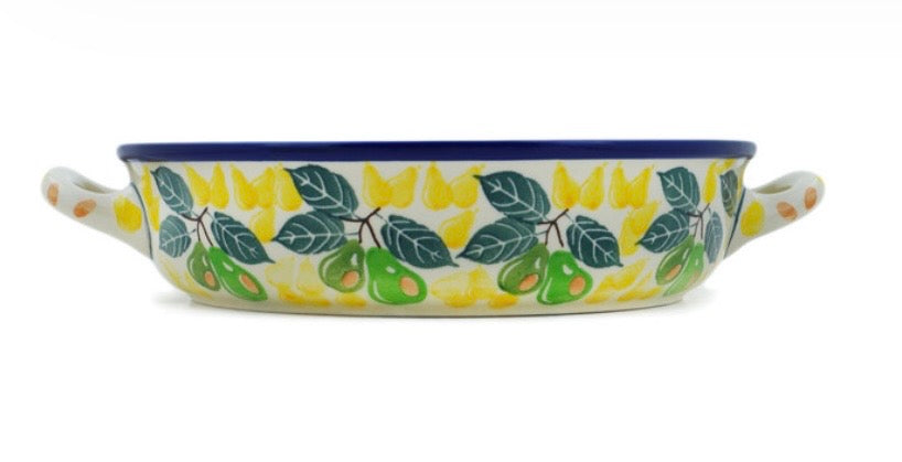 Ceramika Artystyczna, Fresh Pear, Large Round Baker with Handles