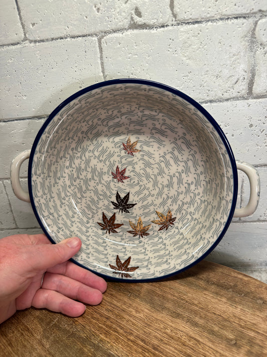 Ceramika Artystyczna Polish Pottery, Falling Leaves, Medium Handled Baker