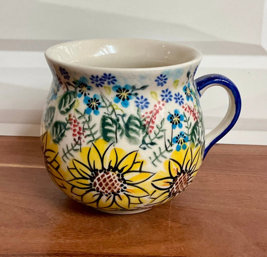 Vena Polish Pottery, Yellow Sunflower, Bubble Mug 16oz