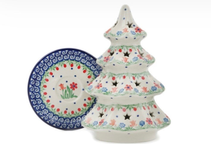 Ceramika Artystyczna Polish Pottery, Babcia's Garden, Christmas Tree Luminary 8"