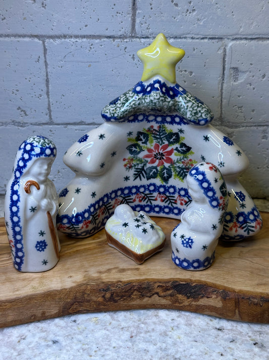 Ceramika Vena Polish Pottery, Snowflake Glory, Figurine Nativity Set, 6"