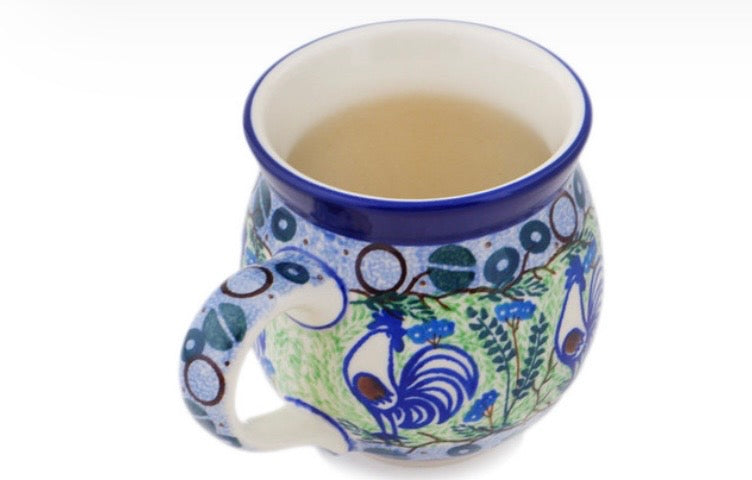 Ceramika Artystyczna, Blue Rooster, Medium Bubble Mug 12 oz