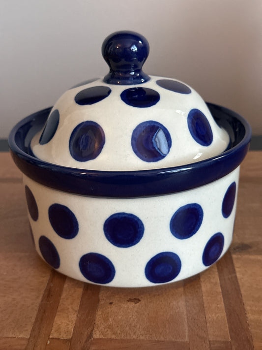 Ceramika Artystyczna Polish Pottery, Blue Dot Jar with Lid