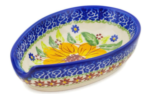 Ceramika Bona Polish Pottery, Unikat Yellow Petal Bliss, Spoon Rest