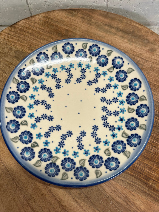 Wiza Polish Pottery, Blue Floral Dessert Plate, Preowned