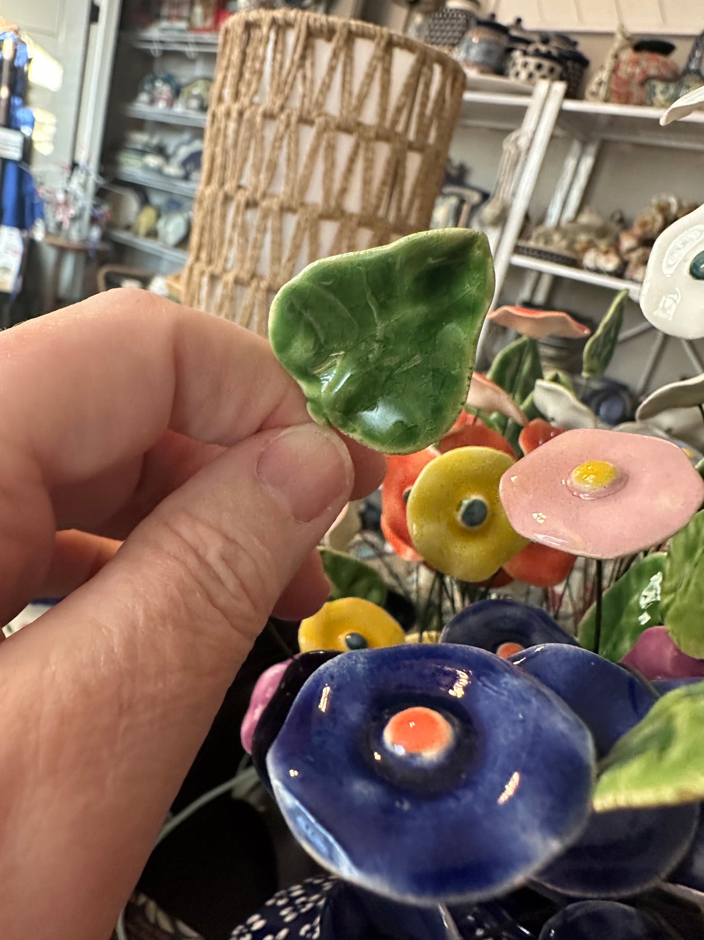 Manufaktura Polish Pottery Green Leaf on Floral Wire