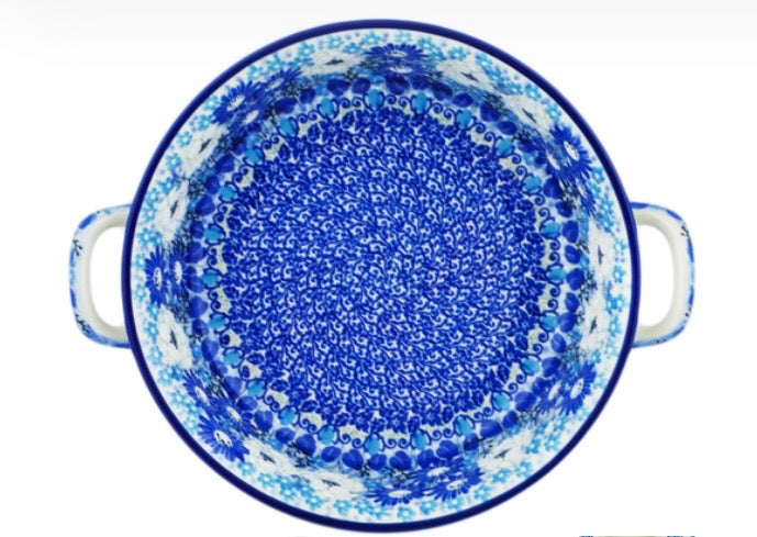 Ceramika Artystyczna, U4963, Blue Wildflower Meadow, Medium Handled Baker