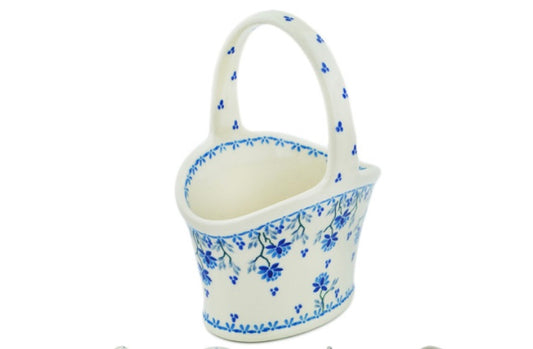 Ceramika Artystyczna, Blue Grapevine, Basket with Handle, 7"
