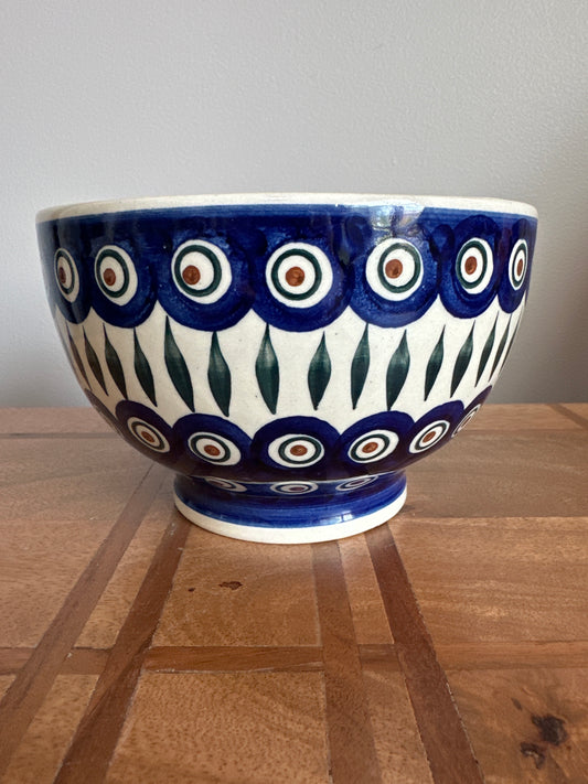 Ceramika Wiza Polish Pottery, Traditional Peacock Leaves, Preowned, Pedestal Bowl