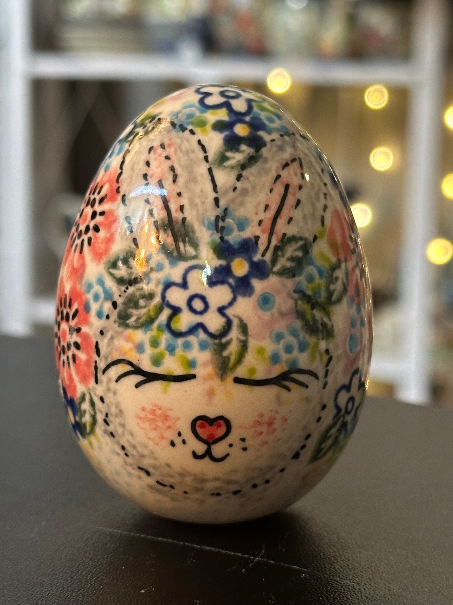 Vena, Blue and Pink Flowers Bunny, Ceramic Egg
