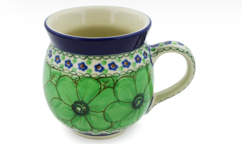 Ceramika Artystyczna, Unikat408A, Green Pansies, Medium Bubble Mug