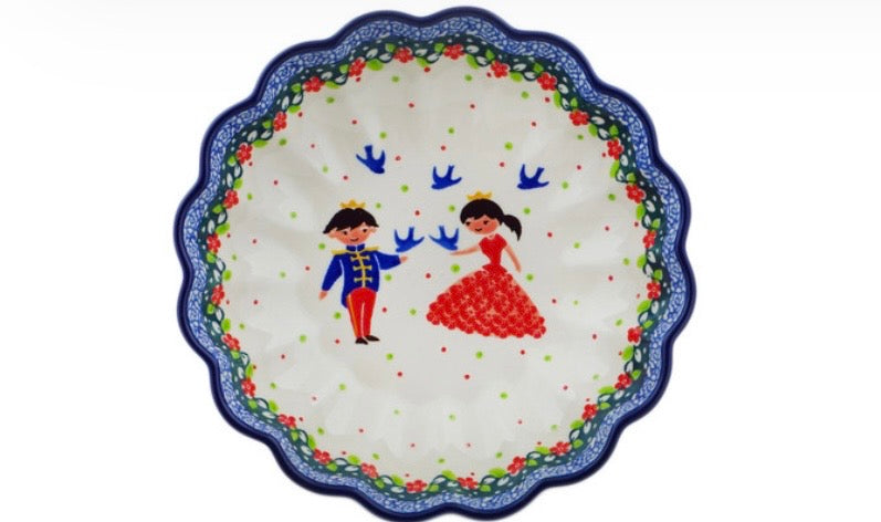 Ceramika Artystyczna, U4996 Bird Prince and Princess, Scalloped Bowl 7.5"