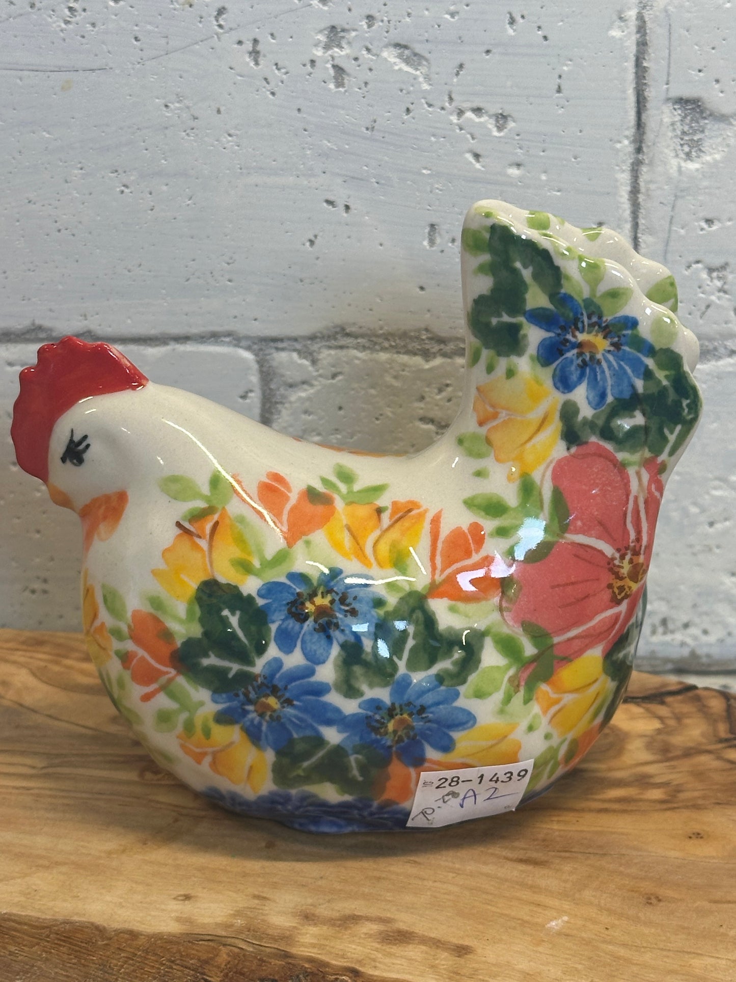 Kalich Art Level A2, Pink Magnolia, Blue, Yellow Floral Hen Figurine
