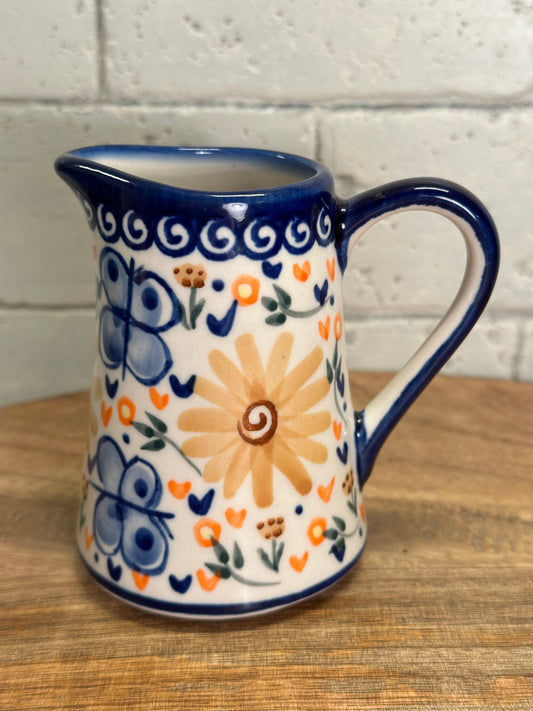 W.R. Polish Pottery, Unikat Flowers & Butterflies Mini Pitcher/Bud Vase/ Creamer