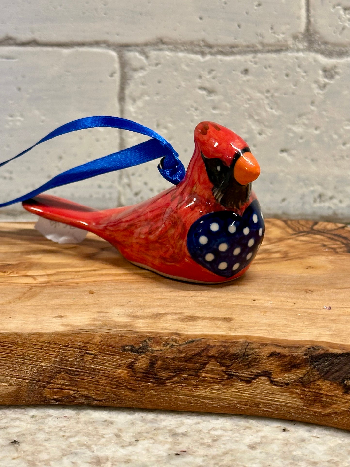 Kalich, Red Cardinal with Polka Dot Heart, Bird Ornament