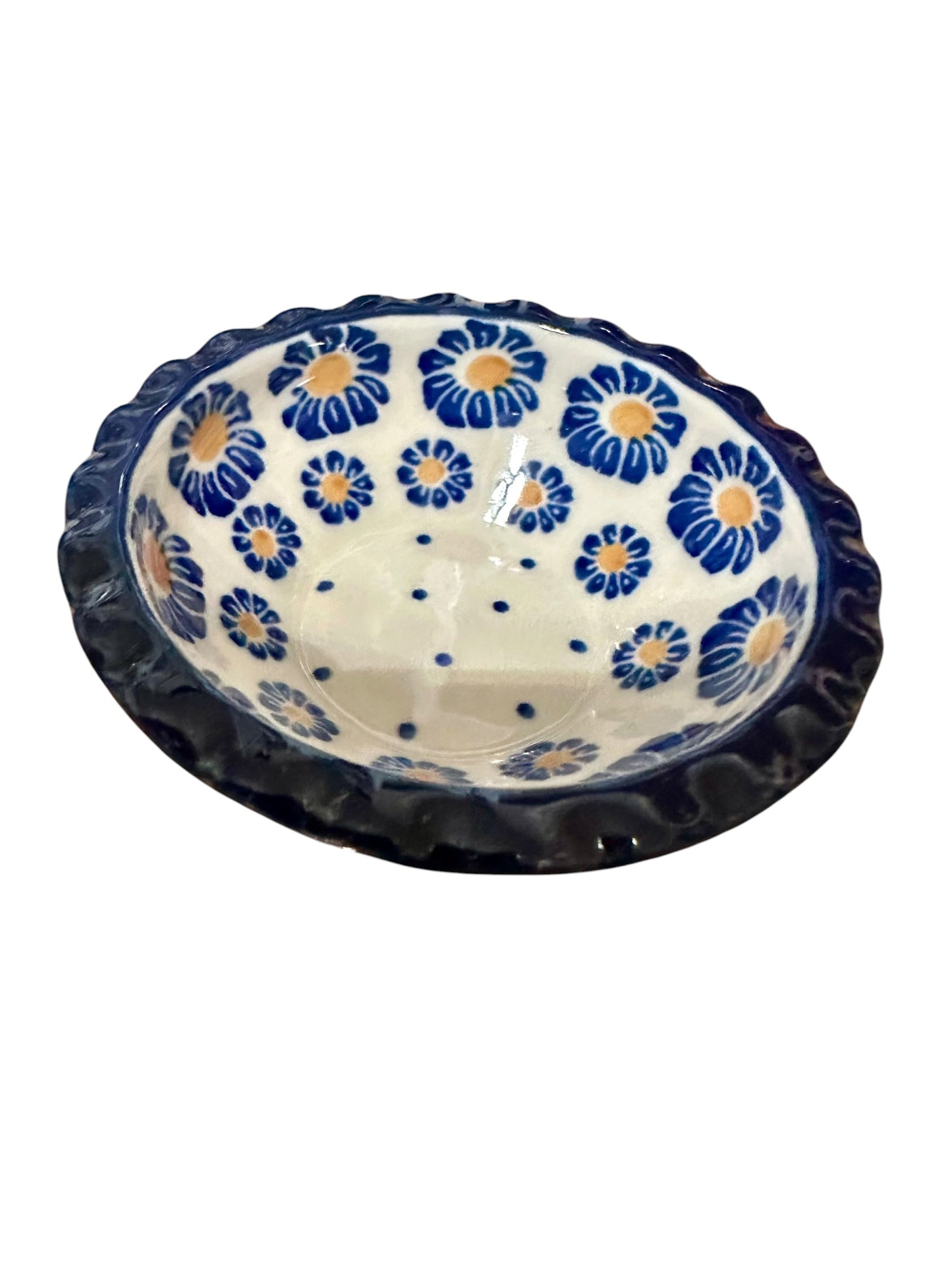 Ceramika Artystyczna, Blue Zinnia, Scalloped Bowl.  3.5"
