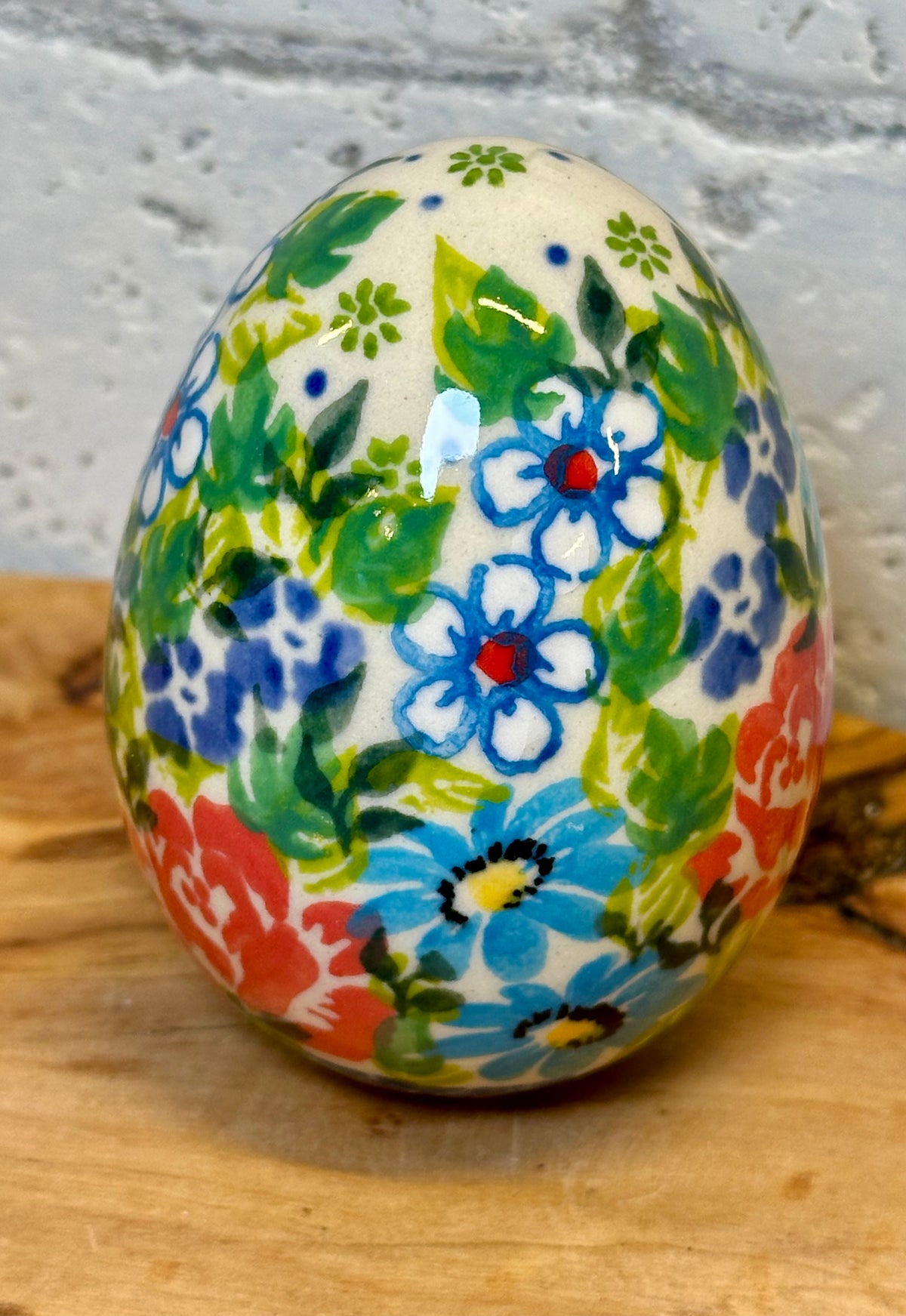 Kalich, Roses and Sky Blue, Cobalt, White Floral Egg 3"