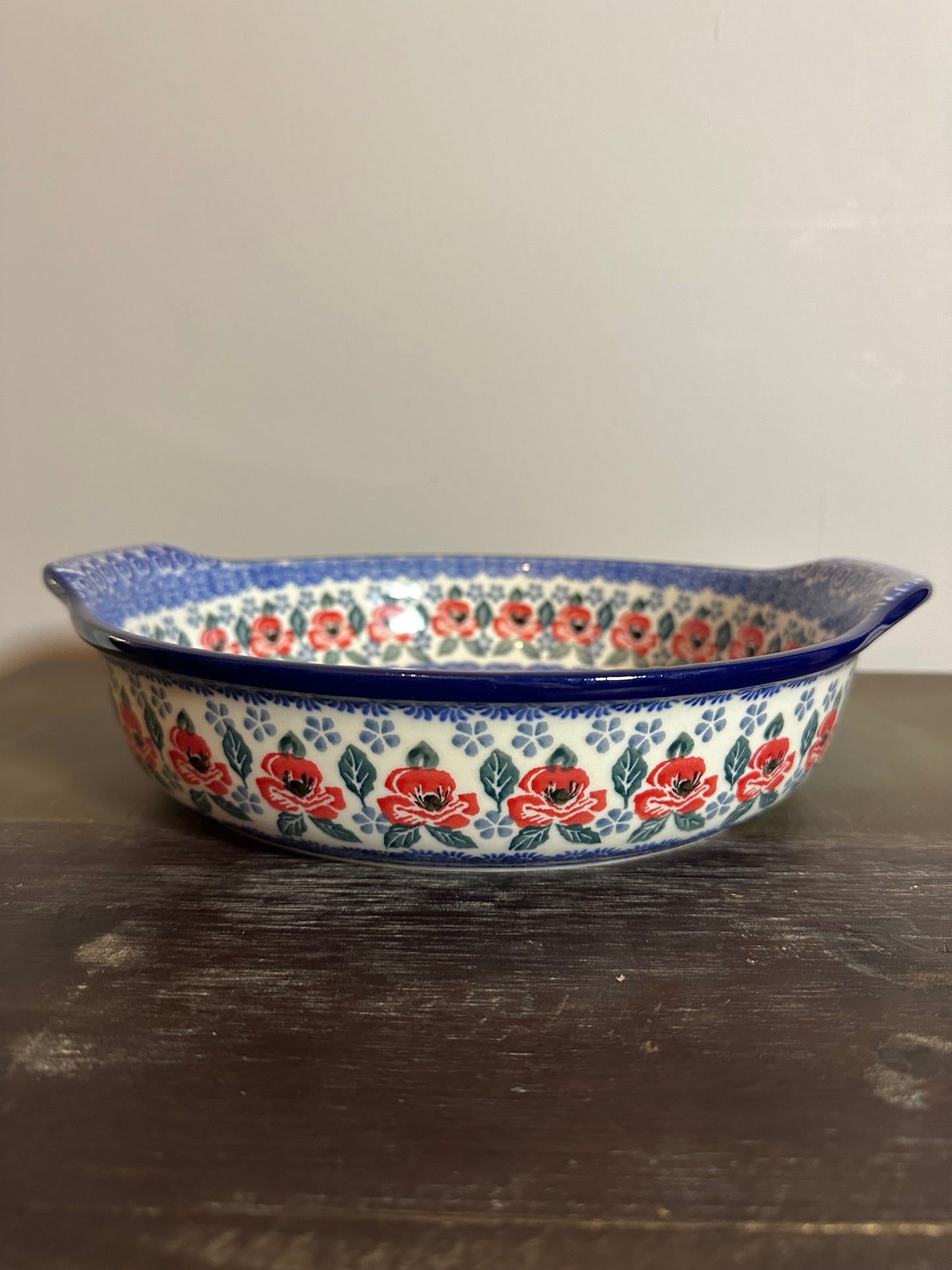 Ceramika Artystyczna, Rosie's Garden, Large Round Baker with Handles