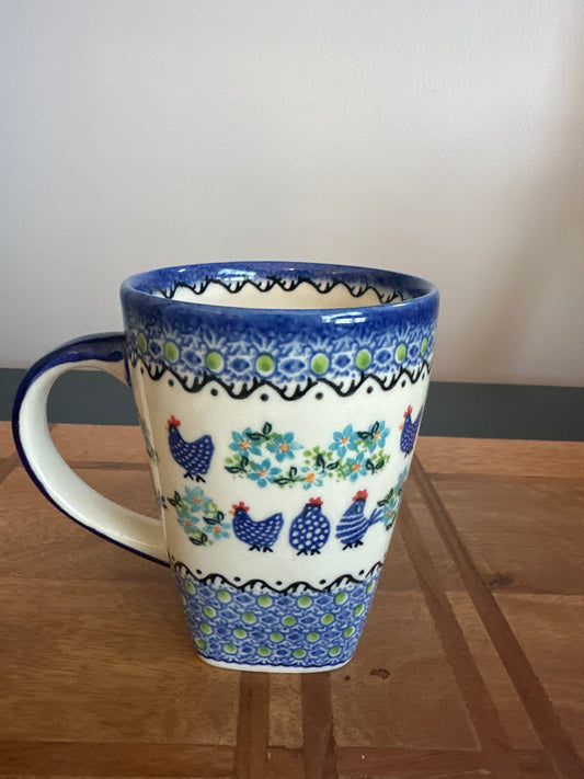 Galia Polish Pottery Blue Chickens XL Mug