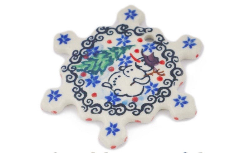 Ceramika Artystyczna,  Dancing Snowman,  Snowflake Pendant/Ornament