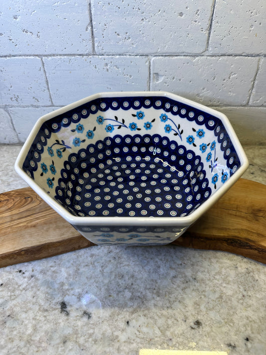 Zaklady Polish Pottery, Forget Me Not, Octagonal Bowl