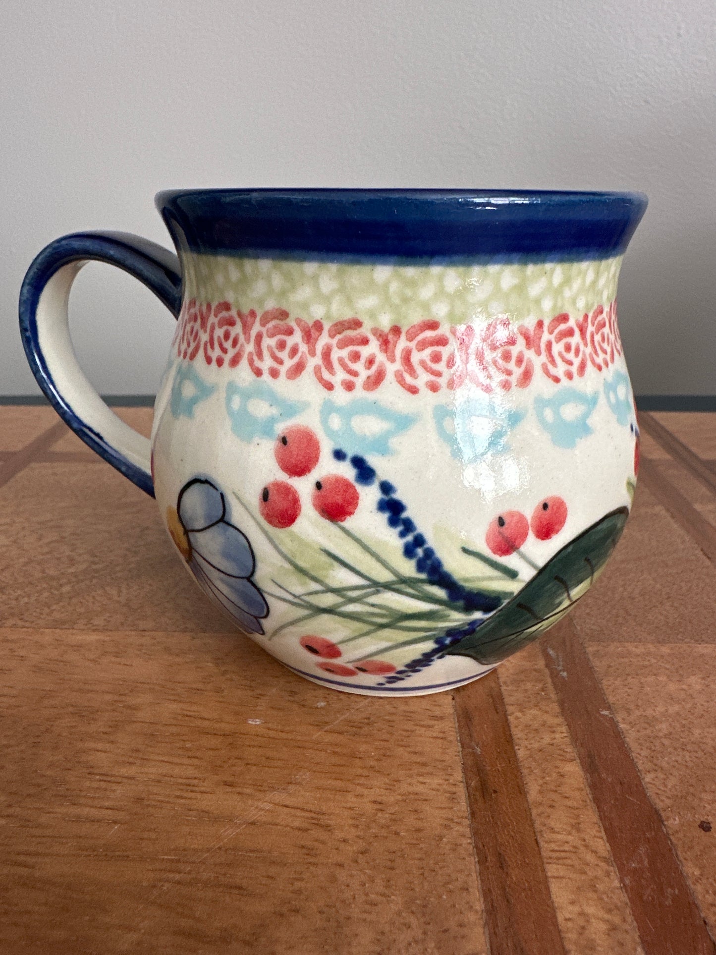 Ceramika WR Polish Pottery, Unikat, Spring Showers, 12 oz Belly Mug/Cup