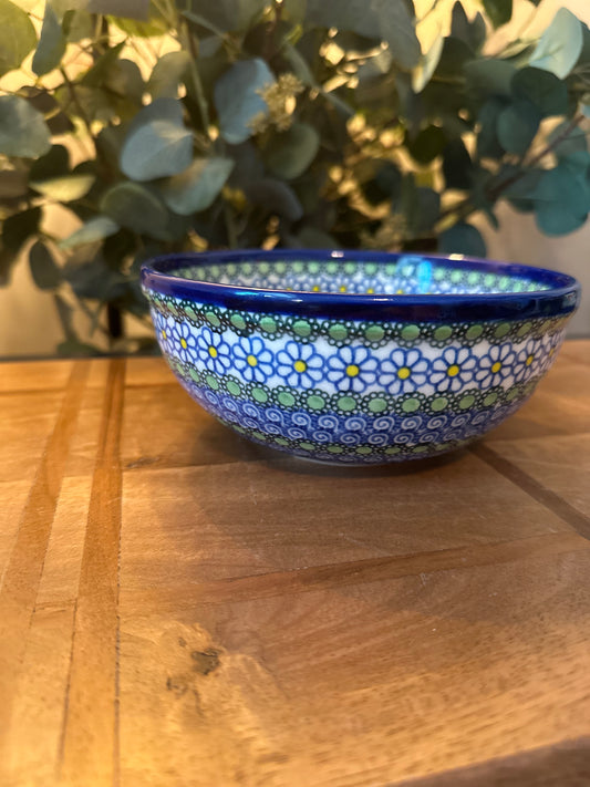 Kalich Polish Pottery, Art Level, Blue, Green, Daisy Bowl 6.5"
