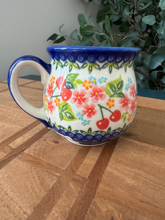 Kalich Polish Pottery, Unikat Art Level, Cherries & Blossoms, 16 oz. Bubble Mug