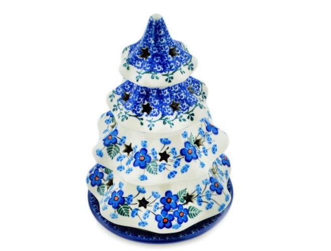 Ceramika Artystyczna, Blue Blossom, Tree Luminary 8"