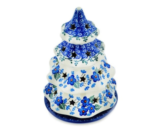 Ceramika Artystyczna, Blue Blossom, Tree Luminary 8"