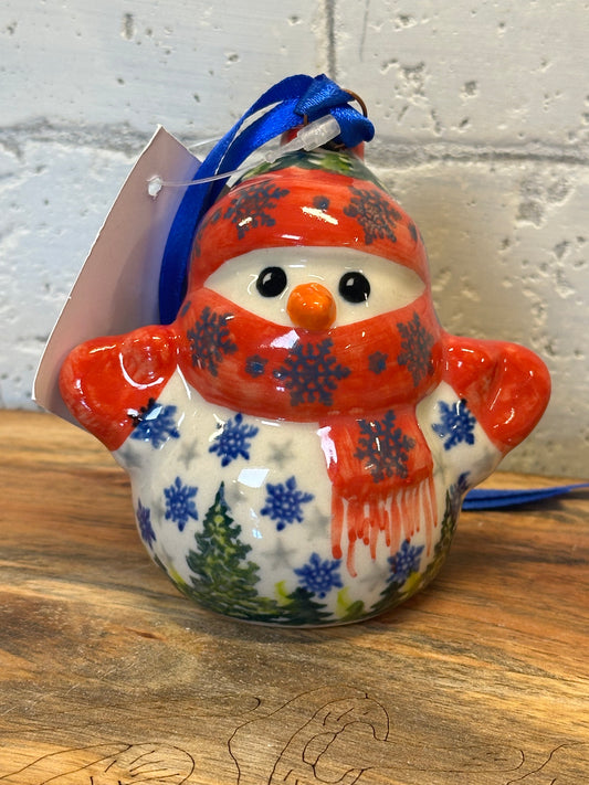 Kalich, Red Scarf with Snowflakes, White Hat/Trees, Snowman Ornament