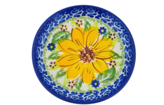 Ceramika Bona Polish Pottery, Unikat Sunflower Yellow Petal Bliss, Small Plate/Coaster