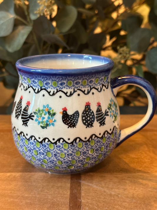 Galia Polish Pottery, Black Chickens Bubble Mug, 16 oz.