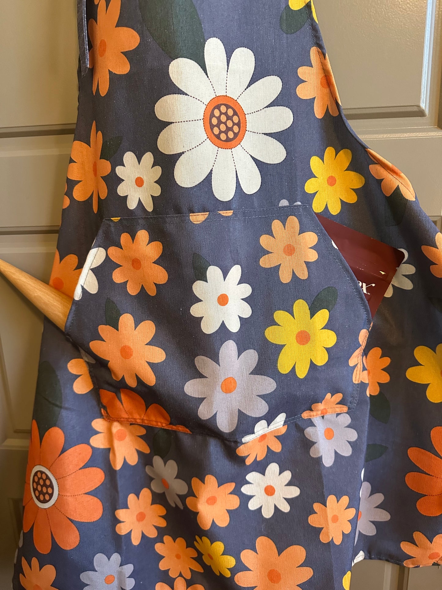 Oil-proof, Waterproof,  Gray Multicolor Flower Apron with Pocket