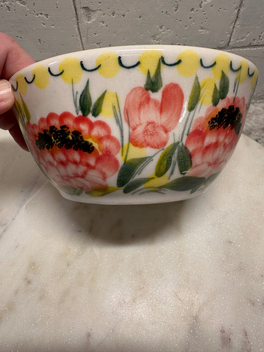 CER-A-NEILA Polish Pottery, Pink Floral with Yellow/Green Bowl, Preowned