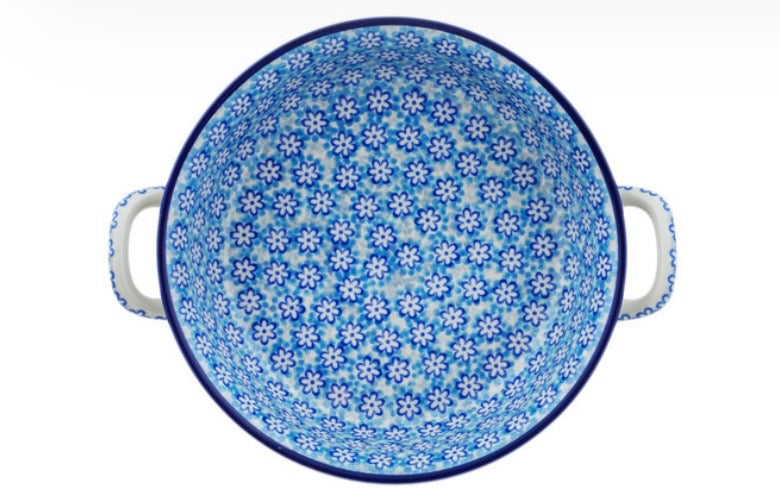 Ceramika Artystyczna, Azul Field, Medium Round Baker with Handles